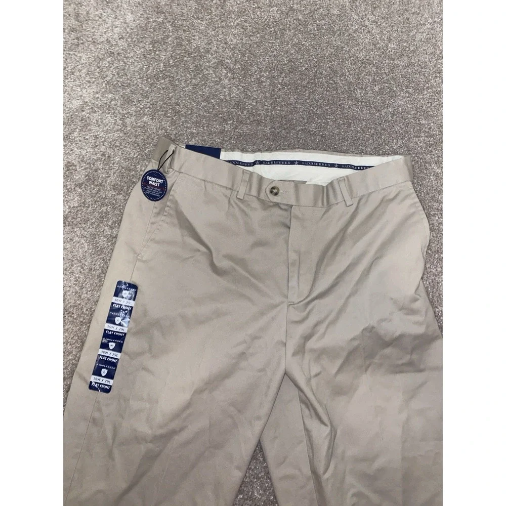Saddlebred Khaki Pants Flat Front‎ Comfort Waist Wrinkle Resistant 36x29 Preppy